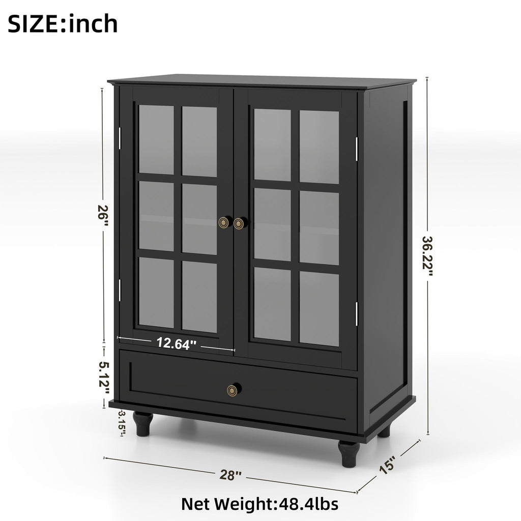 Minimalist Buffet Cabinet With Double Glass Doors And Drawer