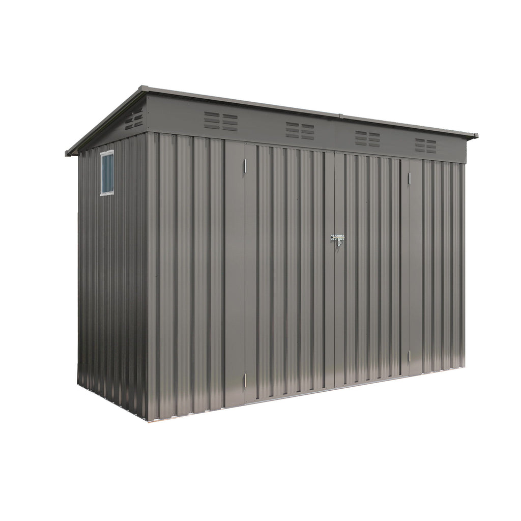 Outdoor Storage Shed, Tool House With Sloping Roof, 6 Vents And 2 Swing Doors For Backyard - Gray
