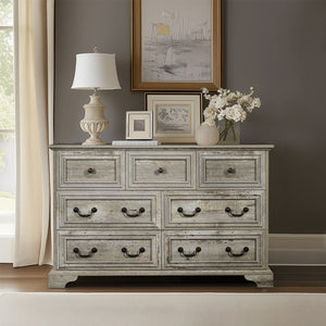 Farmhouse Vintage 7 Drawers Dresser With Natural Texture