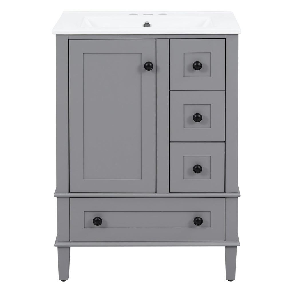 Bathroom Vanity With Integrated Basin, Soft Close Drawers, Door Mounted Double Layer Shelf