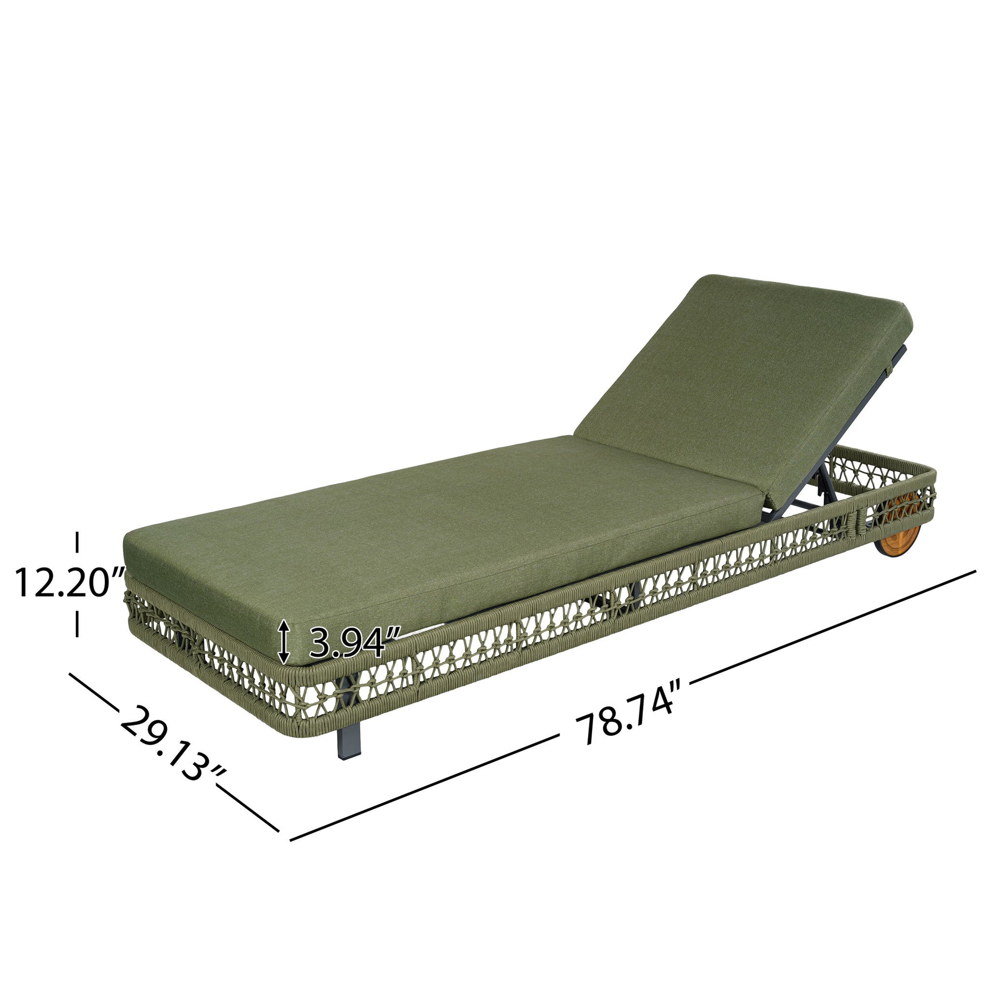 Outdoor Chaise Lounge With Wheels, 5 Position Adjustable Backrest