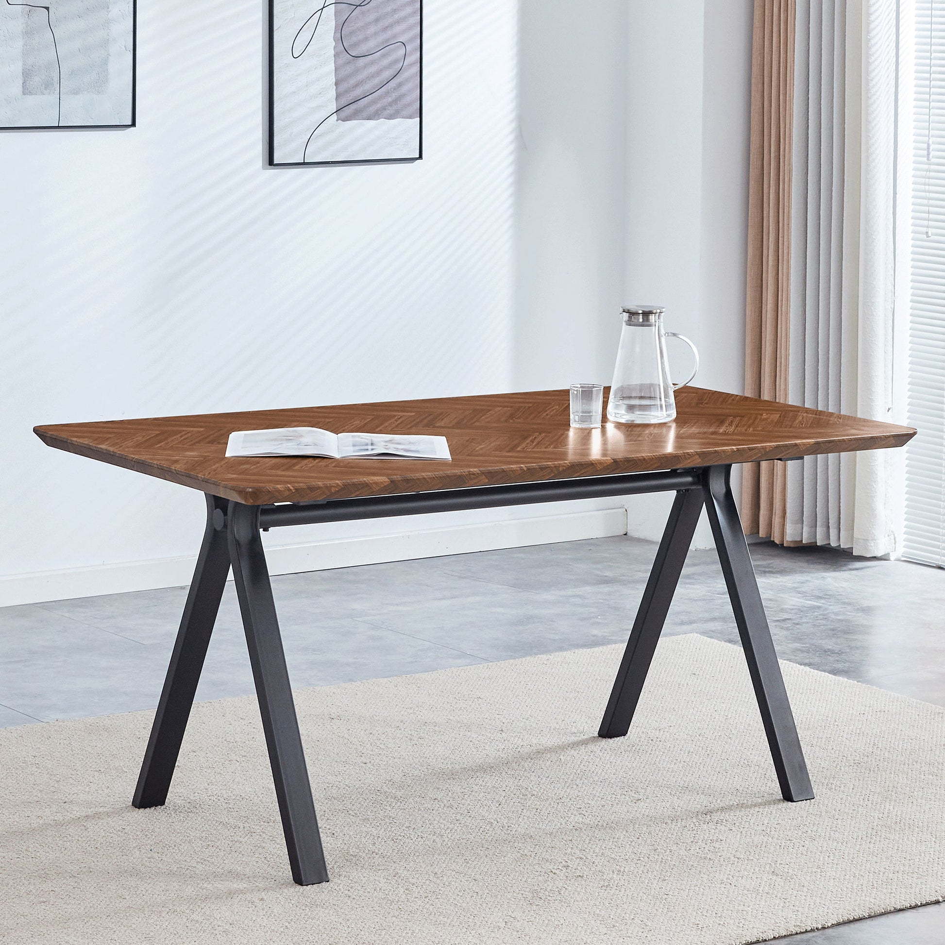 Herringbone Pattern Dining Table A Perfect Match For Modern Minimalist And Industrial Home Styles - Walnut