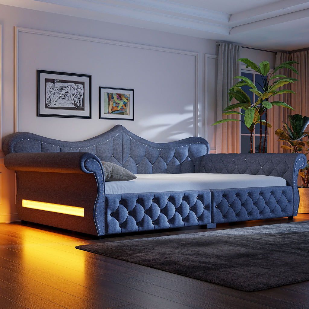 Upholstered Daybed With LED Lighting And Nailhead Trim