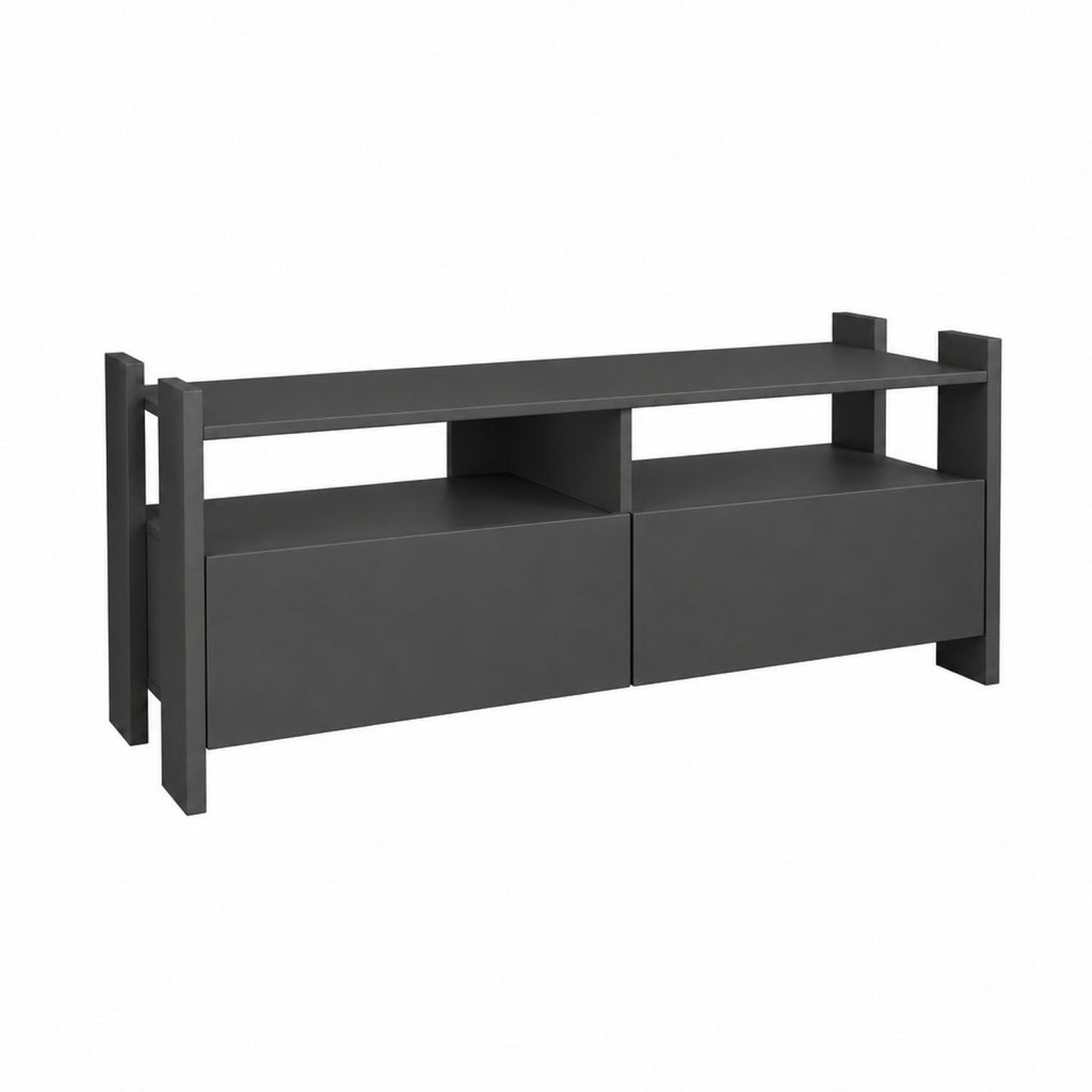 TV Stand For TVs Up To 55" With Open Shelves And 2 Drawers - Carbon Gray