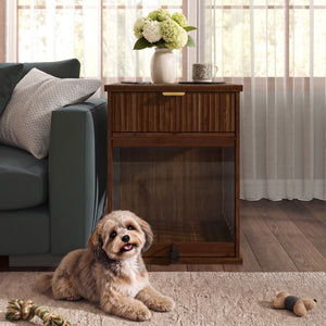 Dog Crate End Table With Charging Station - Antique Brown
