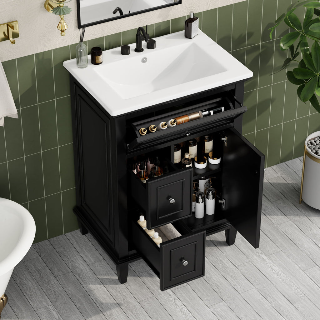 Modern Bathroom Vanity With Sink, Adjustable Shelf, 1 Flip Drawer & 2 Drawers