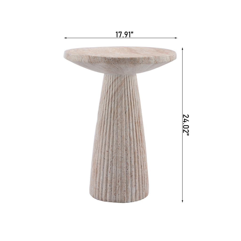 Fluted Pedestal Round Coffee Table - Beige / Yellow