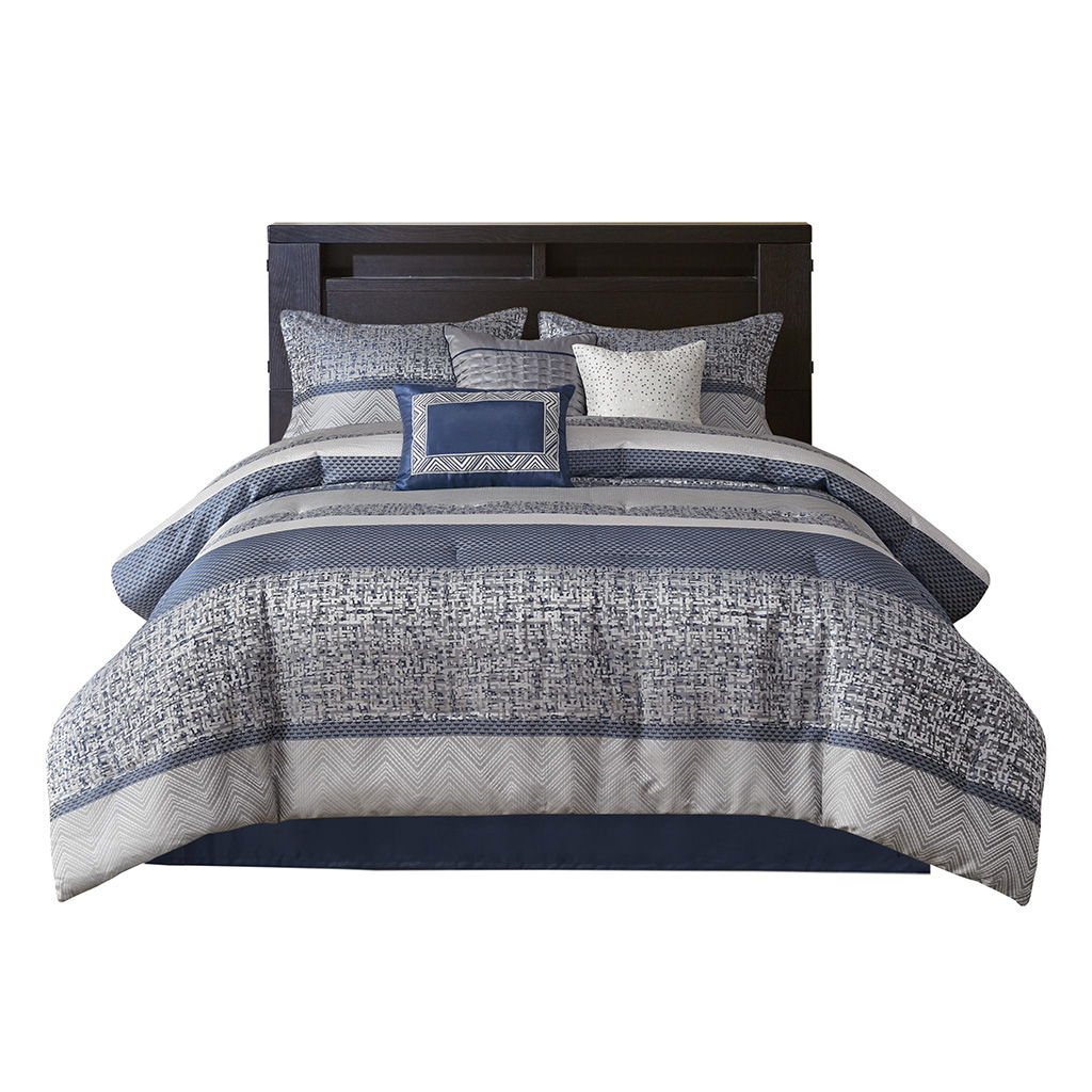 Rhapsody - King 7 Piece Comforter Set - Navy