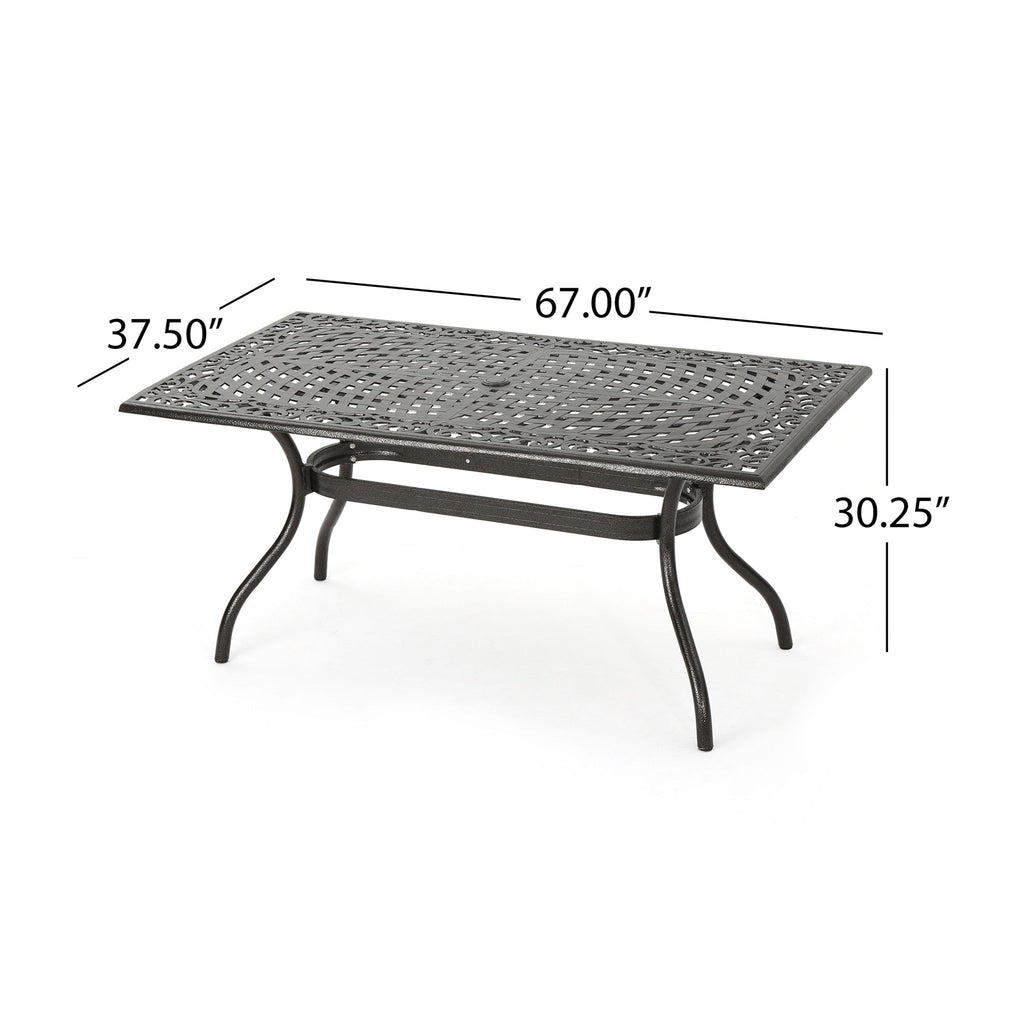 Celestine - Outdoor Cast Aluminum Dining Table With Floral Lattice Design And Umbrella Holder