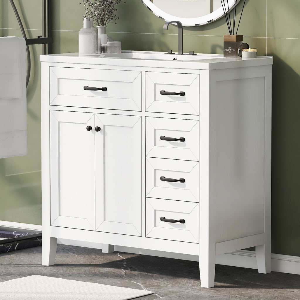 Modern Bathroom Vanity With Sink, Freestanding Design With Drawers And Doors