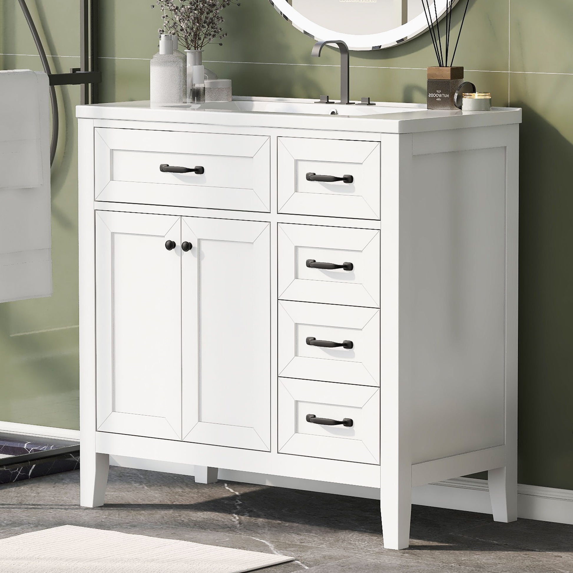 Modern Bathroom Vanity With Sink, Freestanding Design With Drawers And Doors