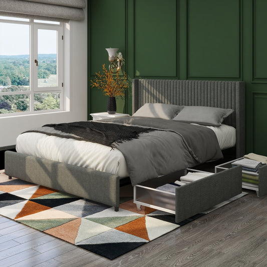 Anna - Wingback Platform Bed With Patented 4 Drawers Storage