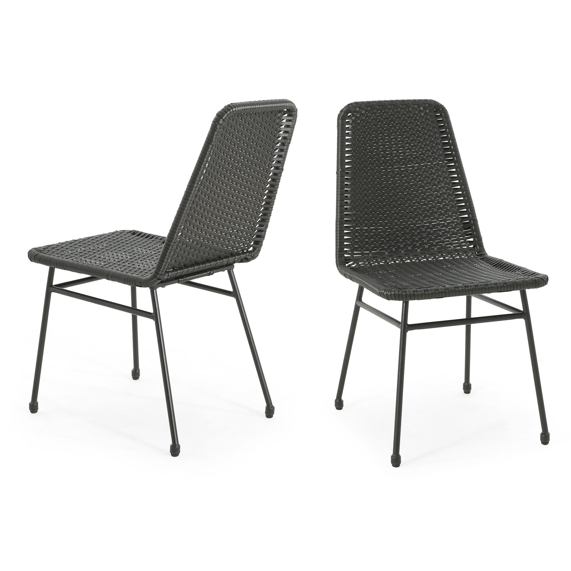 Outdoor Dining Chairs (Set of 2), Rattan Backrest And Cushions, Iron Frame - Dark Brown