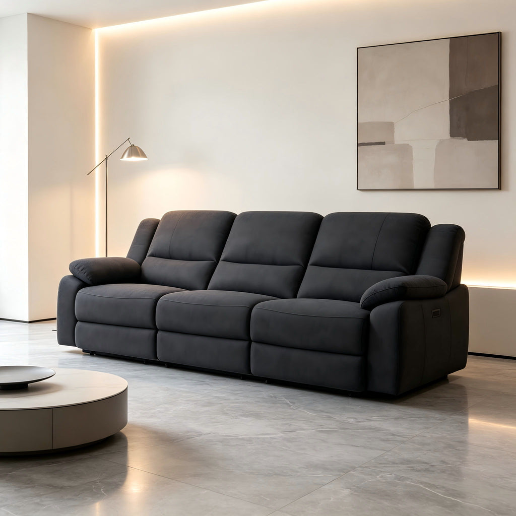 3 Seat Manual Reclining Sofa With Deep Recline - Black