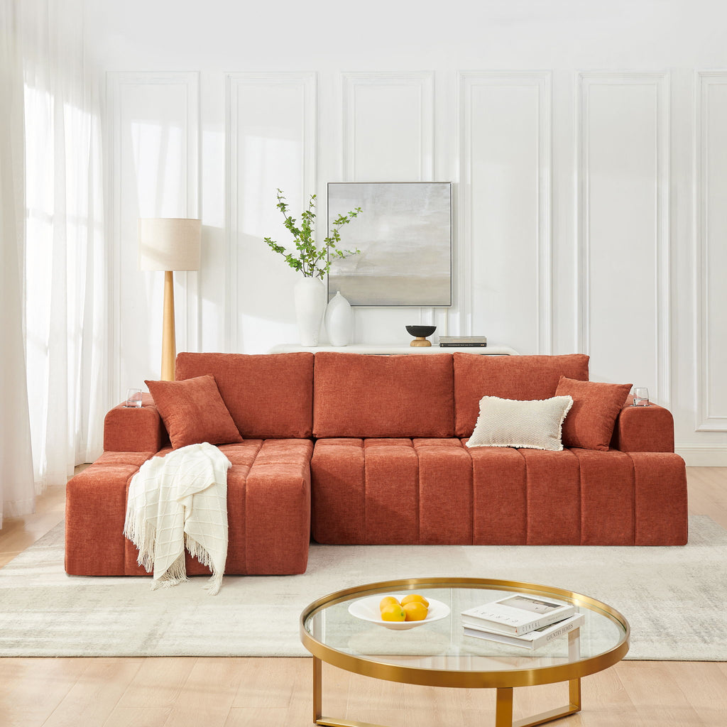 L - Shaped Sectional Sofa With Cup Holders & Side Pockets