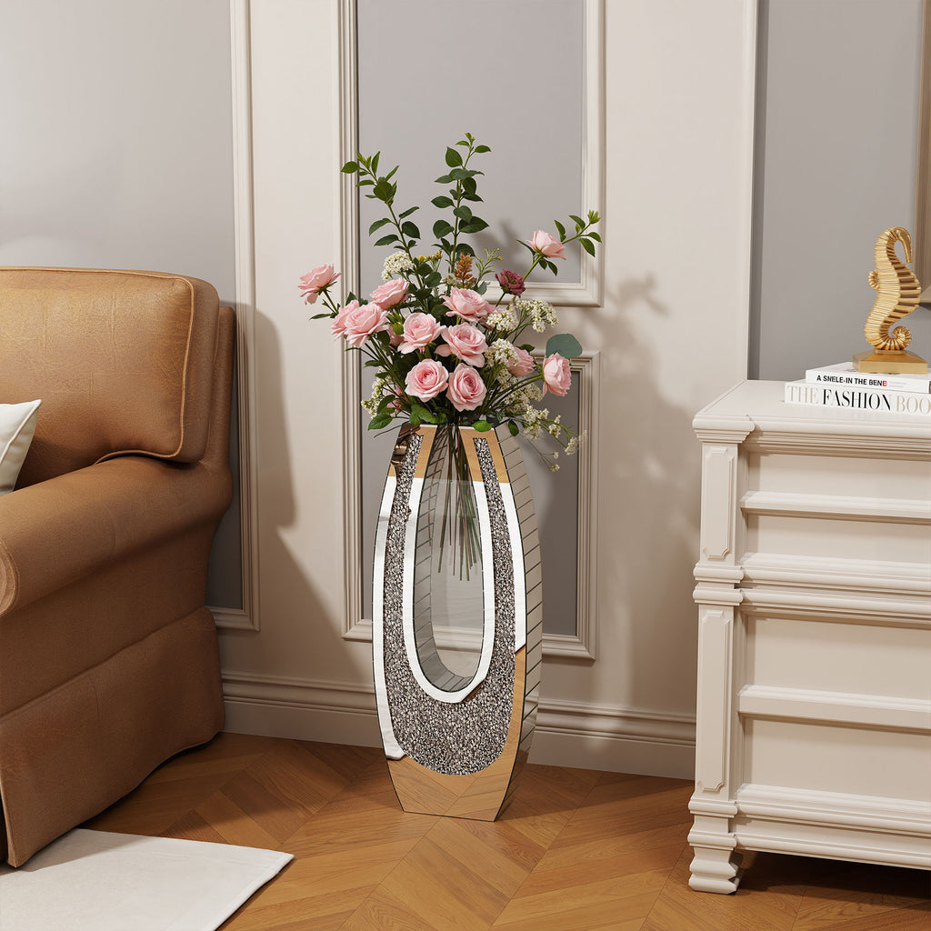 U - Shaped Floor Vase With Shattered Diamond Mirror Surface