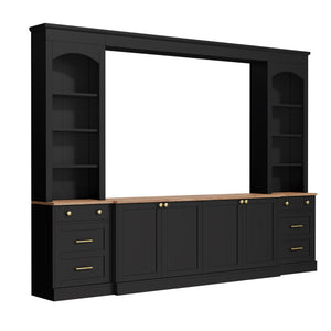 Arched Entertainment Center Wall Unit With Bookshelf, Retro Large TV Stand
