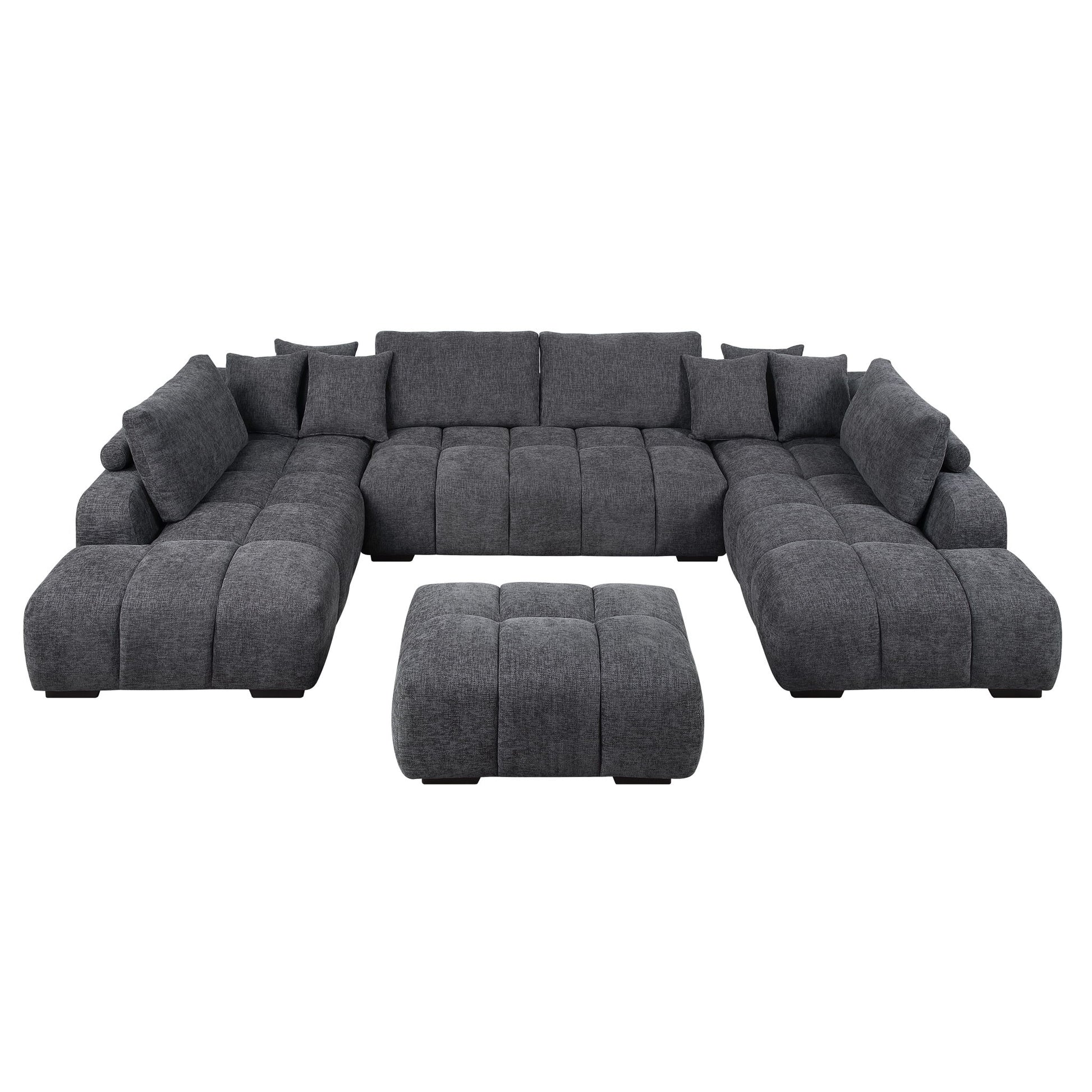 Chosen - Sectional Sofa With Toss Pillows With 2 Chaises With Ottoman - Gray