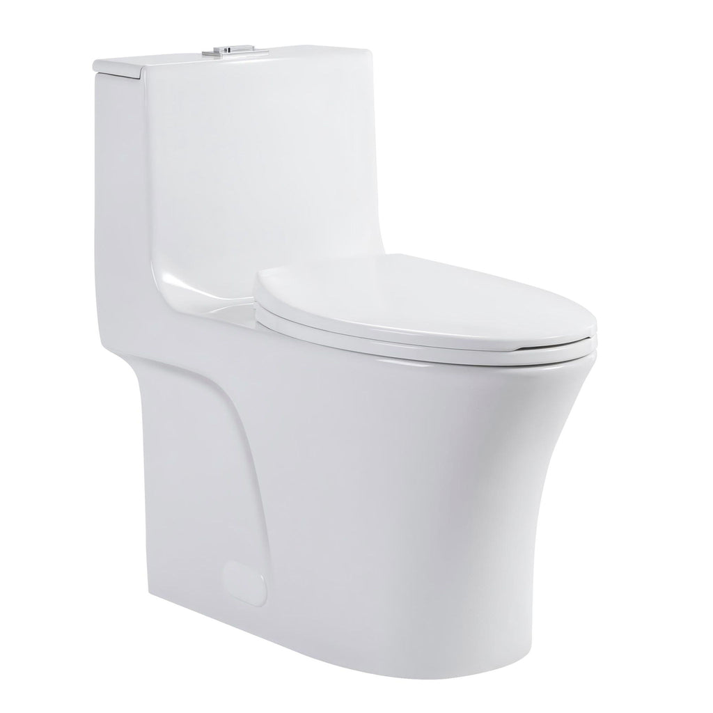 Elegant One Piece Toilet With Tornado Dual Flush, Siphonic S Trap 12", Soft Close Seat, Dual Flush, Ada Height, Glossy - Gloss White