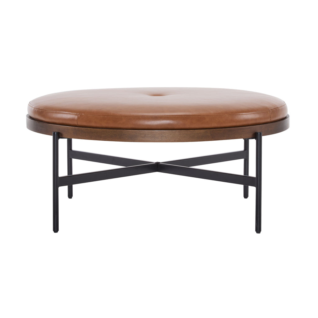 Lyricie - Modern Cocktail Ottoman With Foam Padding And Metal X Base - Brown / Black