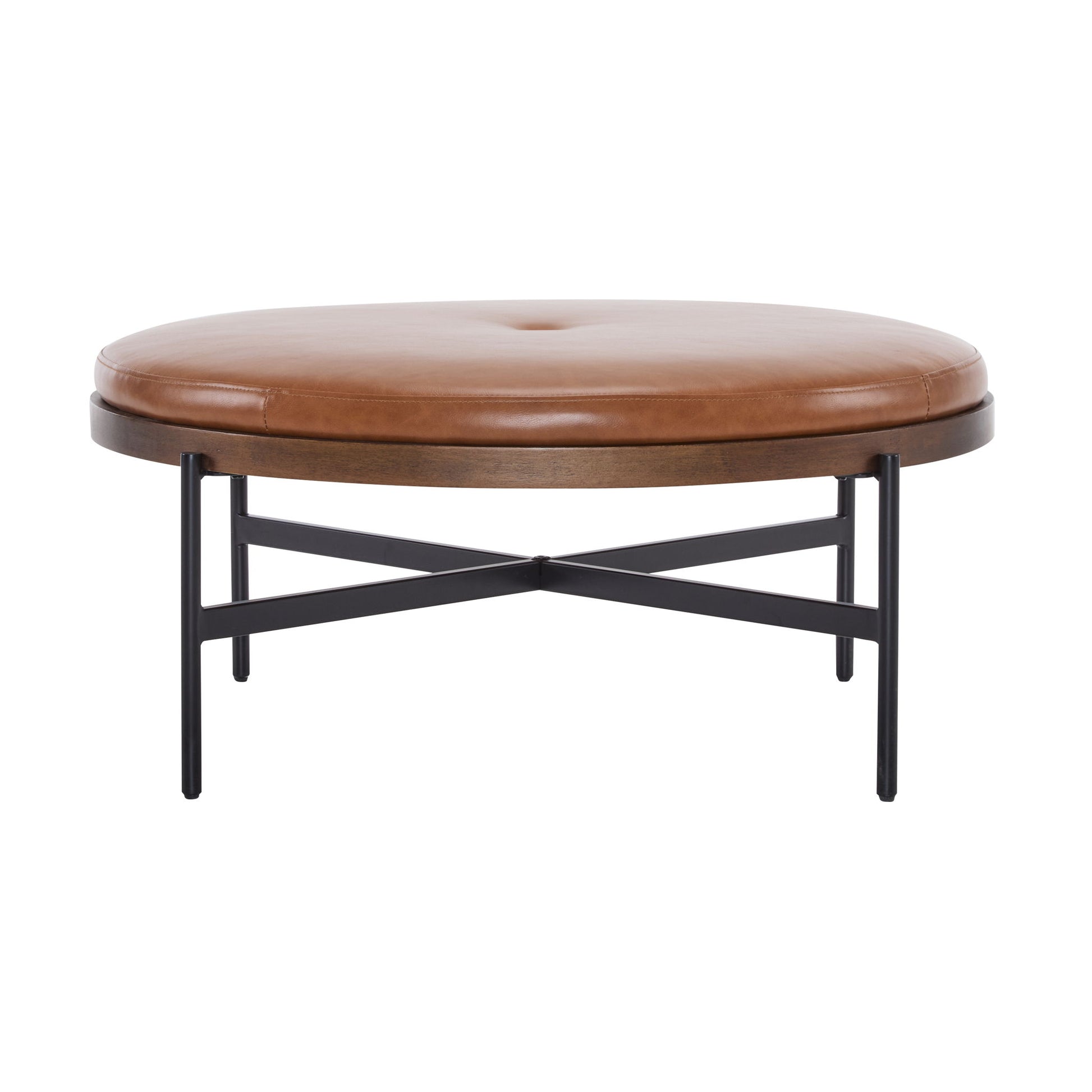 Lyricie - Modern Cocktail Ottoman With Foam Padding And Metal X Base - Brown / Black