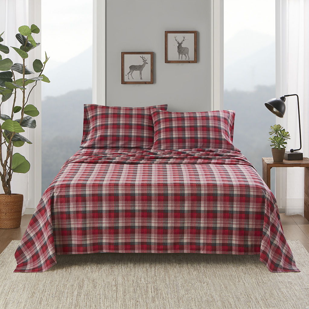 Flannel - 4 Piece Full Sheet Set - Red Plaid