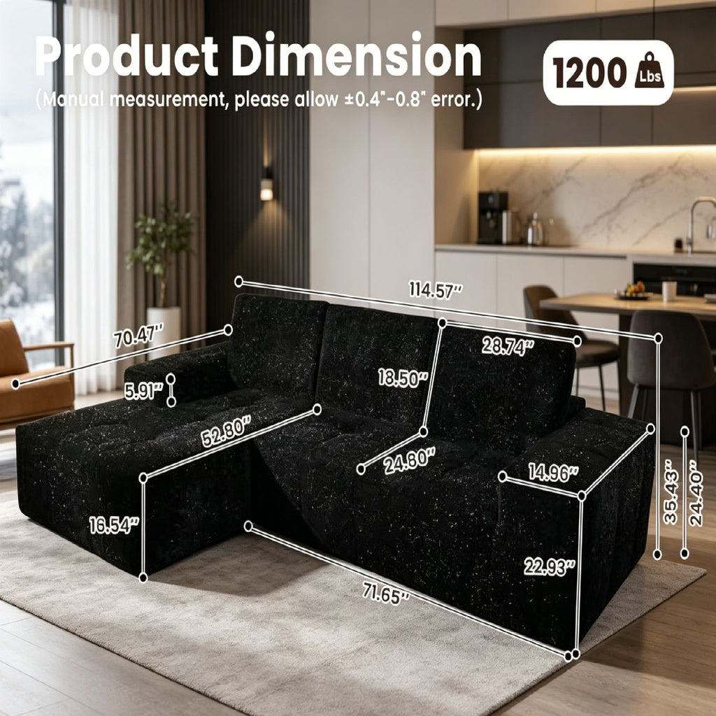 Boneless Modular Sofa For Living Room (Left) - Black