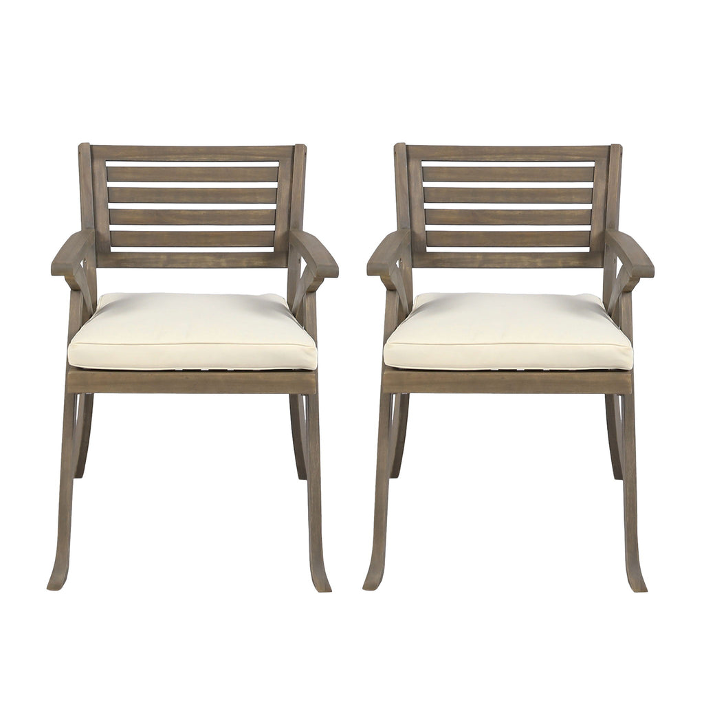 Helen - Outdoor Acacia Wood Dining Chair (Set of 2) - Gray / Creme