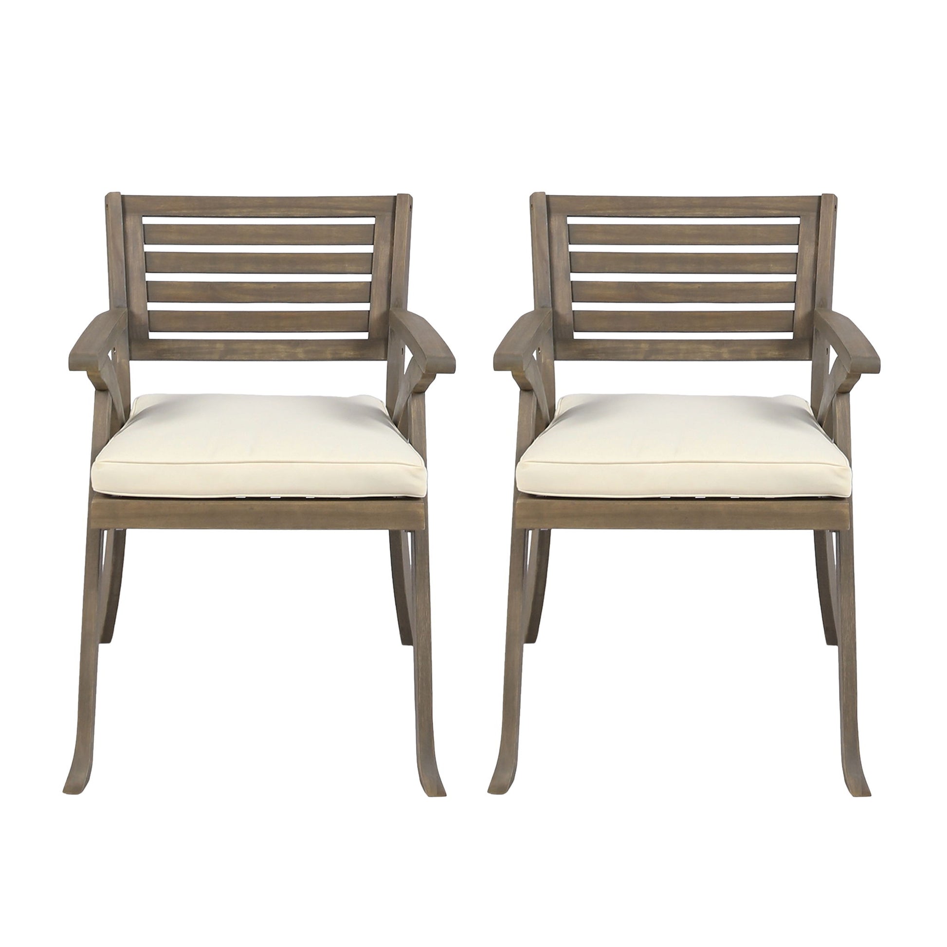 Helen - Outdoor Acacia Wood Dining Chair (Set of 2) - Gray / Creme