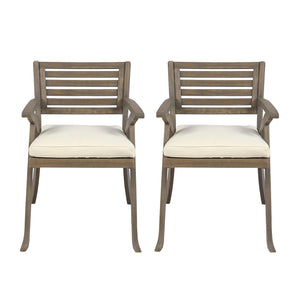 Helen - Outdoor Acacia Wood Dining Chair (Set of 2) - Gray / Creme