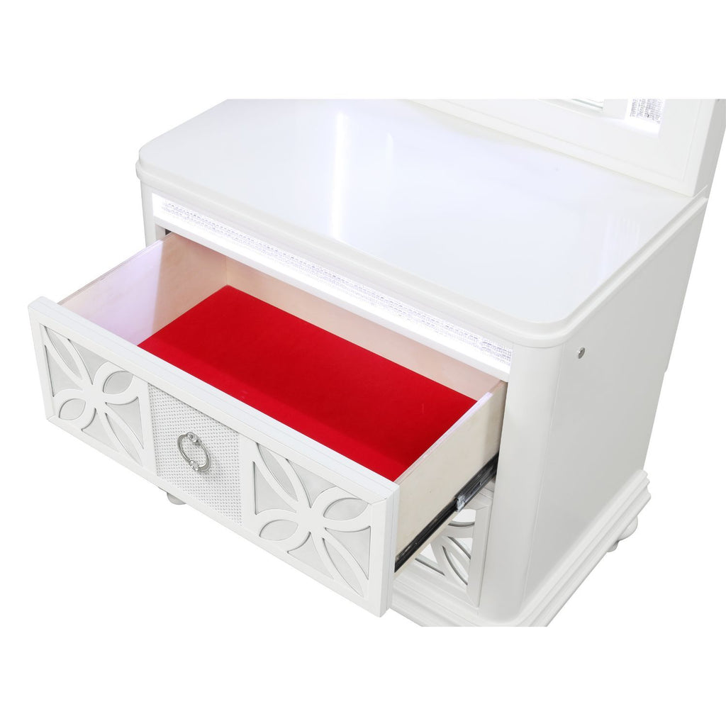 Abigale - Nightstand With Mirror Top, LED Lighting (Includes Mirror And Nightstand) - White