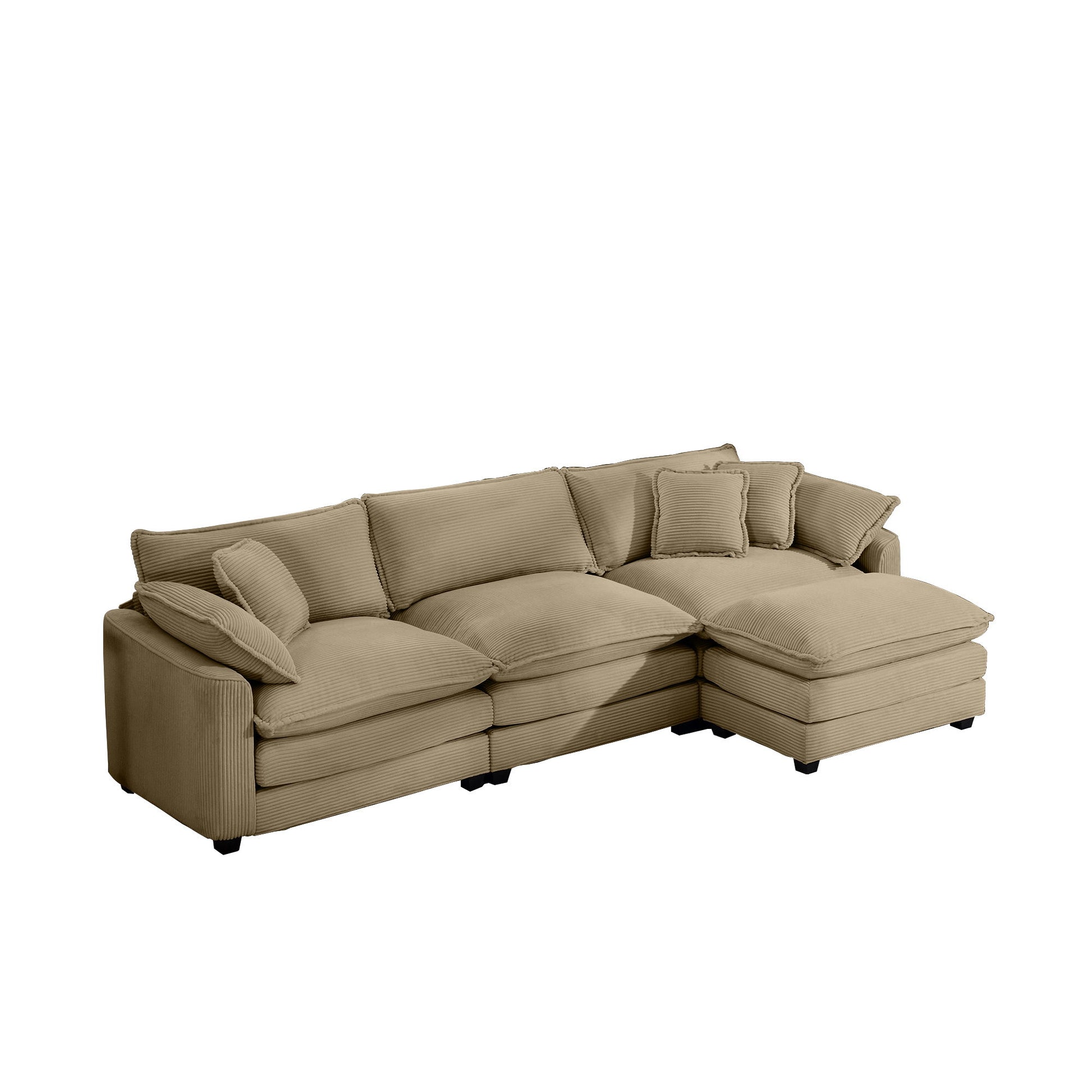 Modern Oversized Modular Cushion Sofa With Ottoman, Low Back, Deep Seating Sofa Set