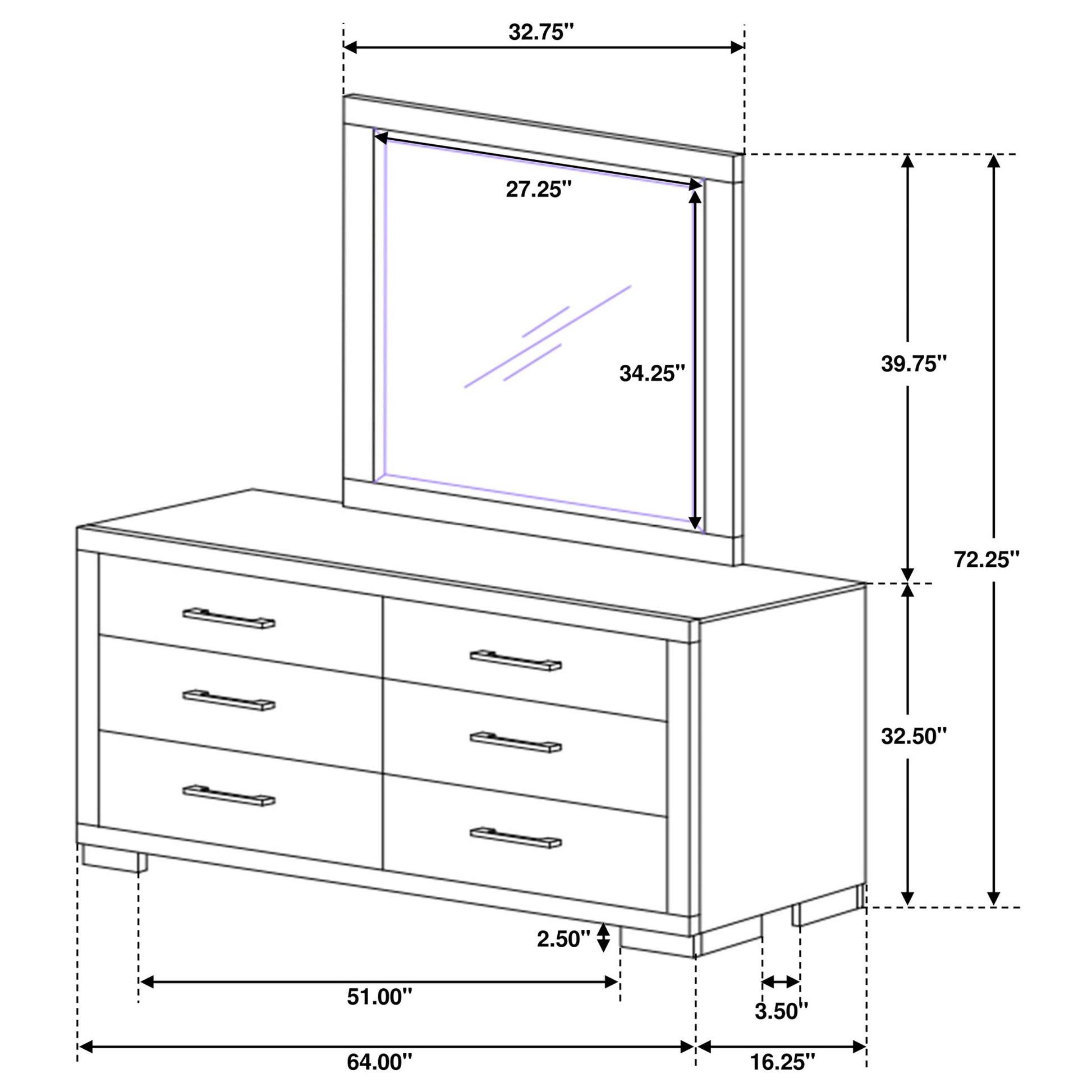 Polk - 6 Drawer Dresser With Mirror
