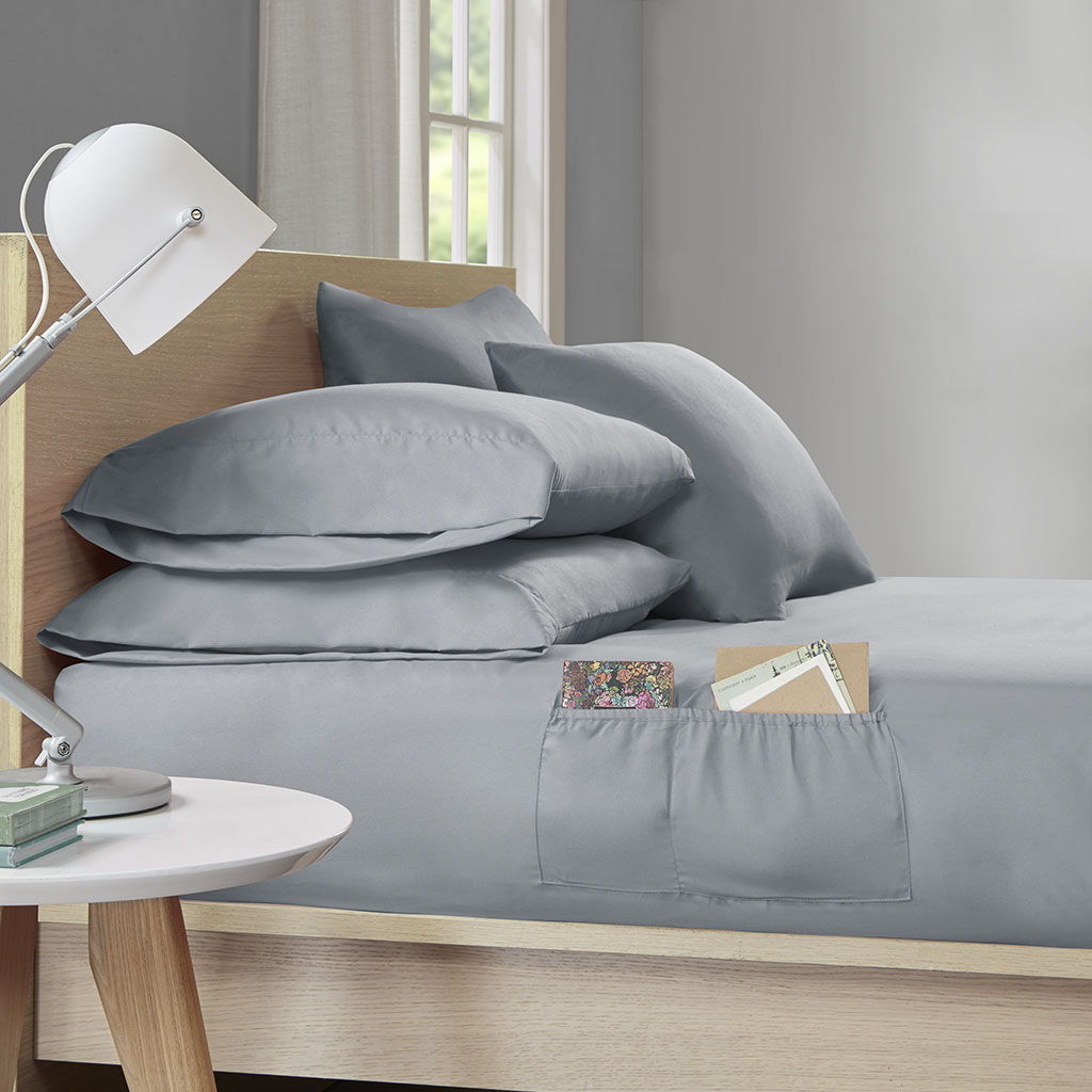 Microfiber - Queen Sheet Set With Side Storage Pockets - Gray