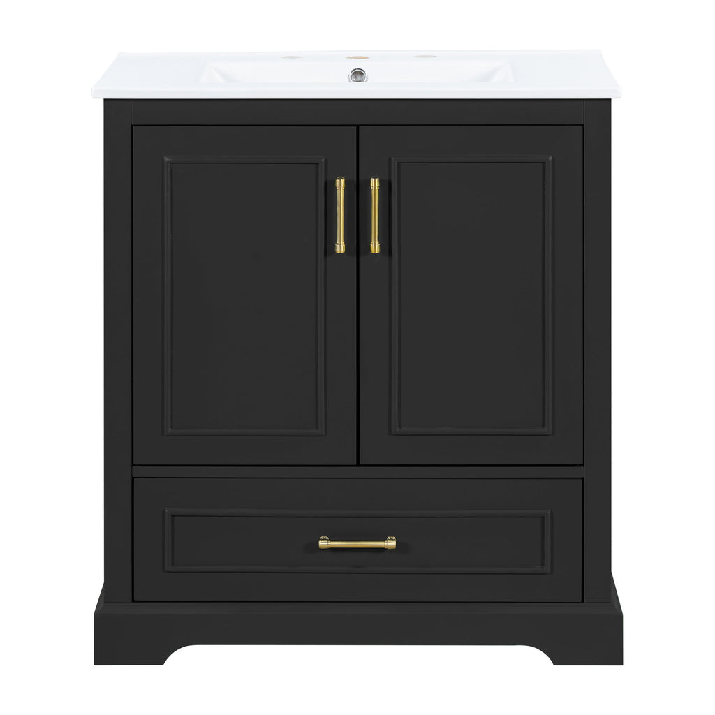 Bathroom Vanity With Sink, 1 Divided Drawer And 2 Soft Close Doors With Double Shelf