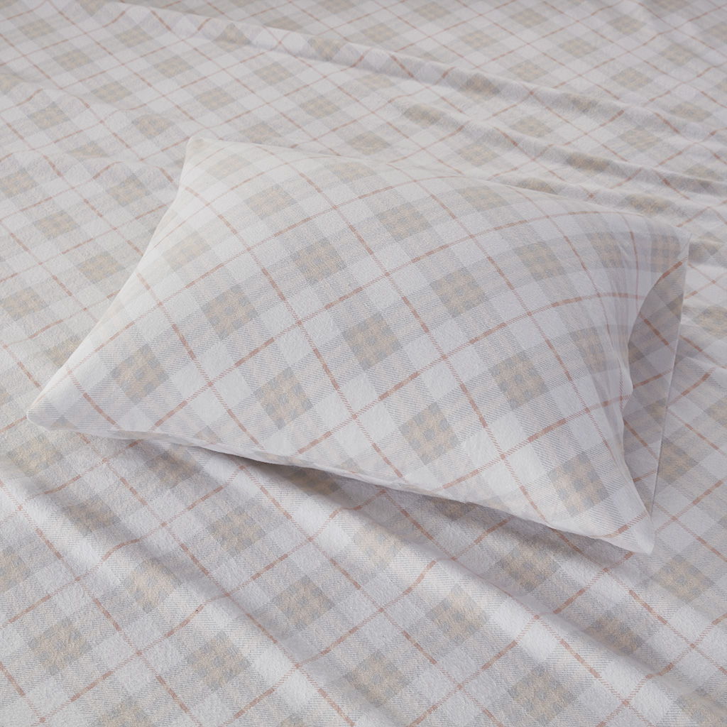 Cozy Flannel - King Printed Sheet Set - Pink Plaid