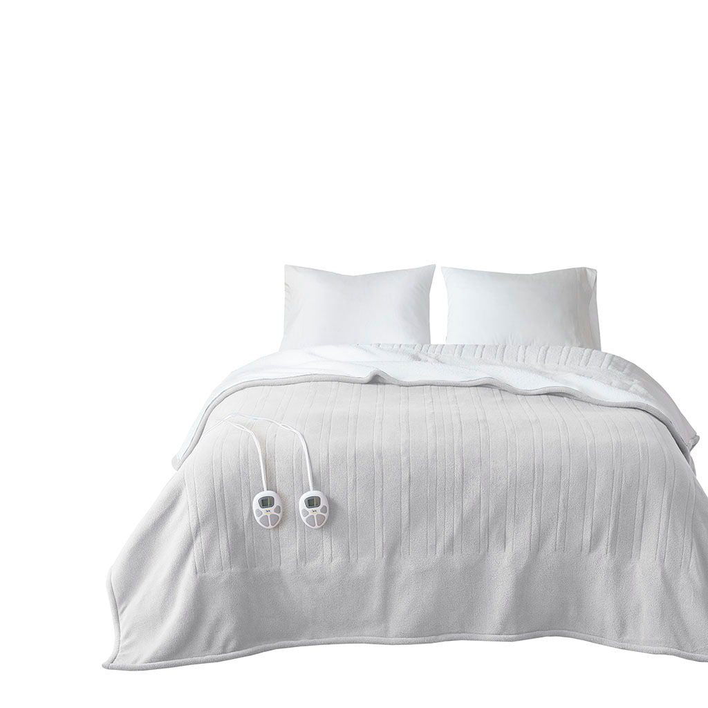 Fleece to Sherpa - King Comfort Heated Blanket - Light Gray