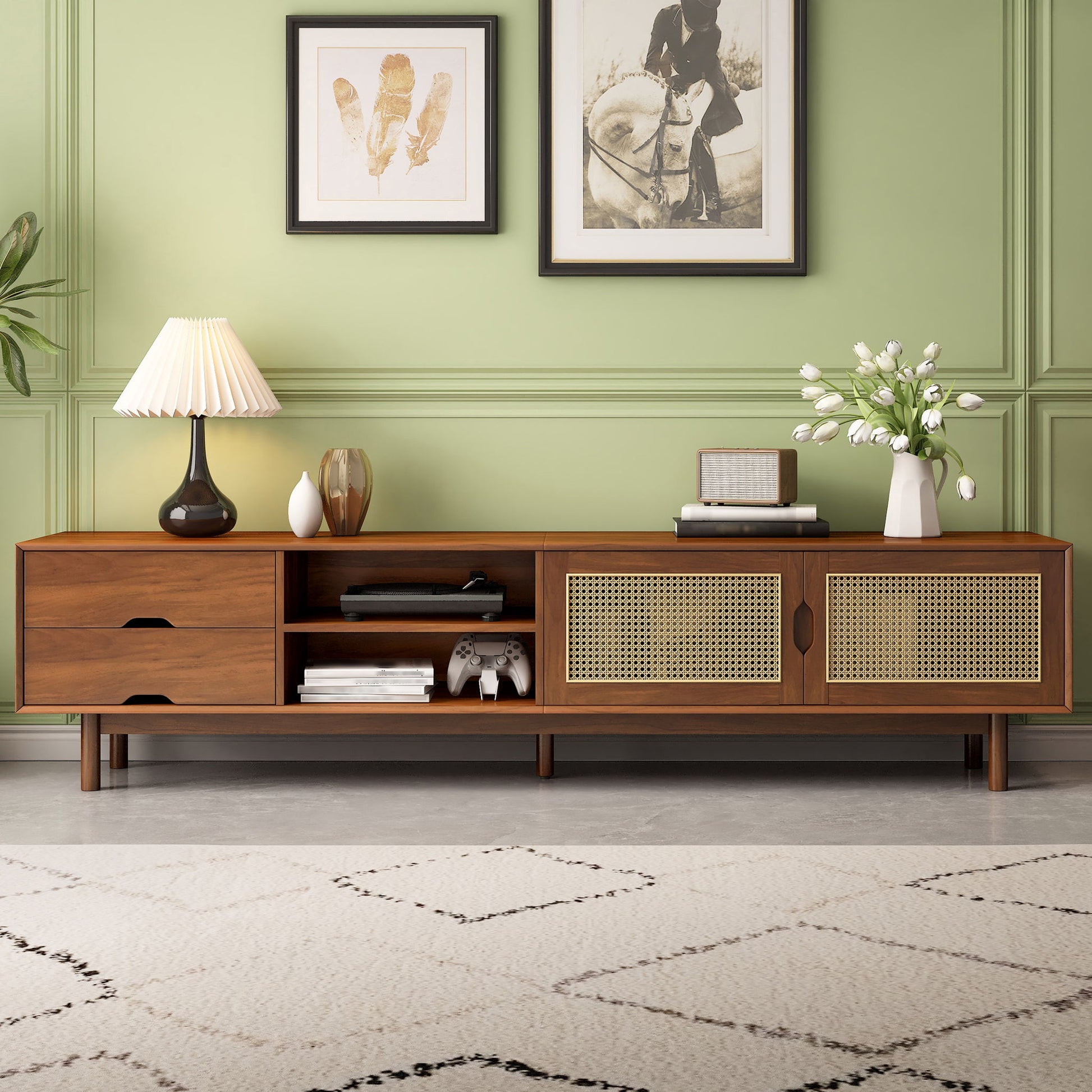 TV Stand For TVs Up To 85", Media Console With 2 Drawers - Walnut