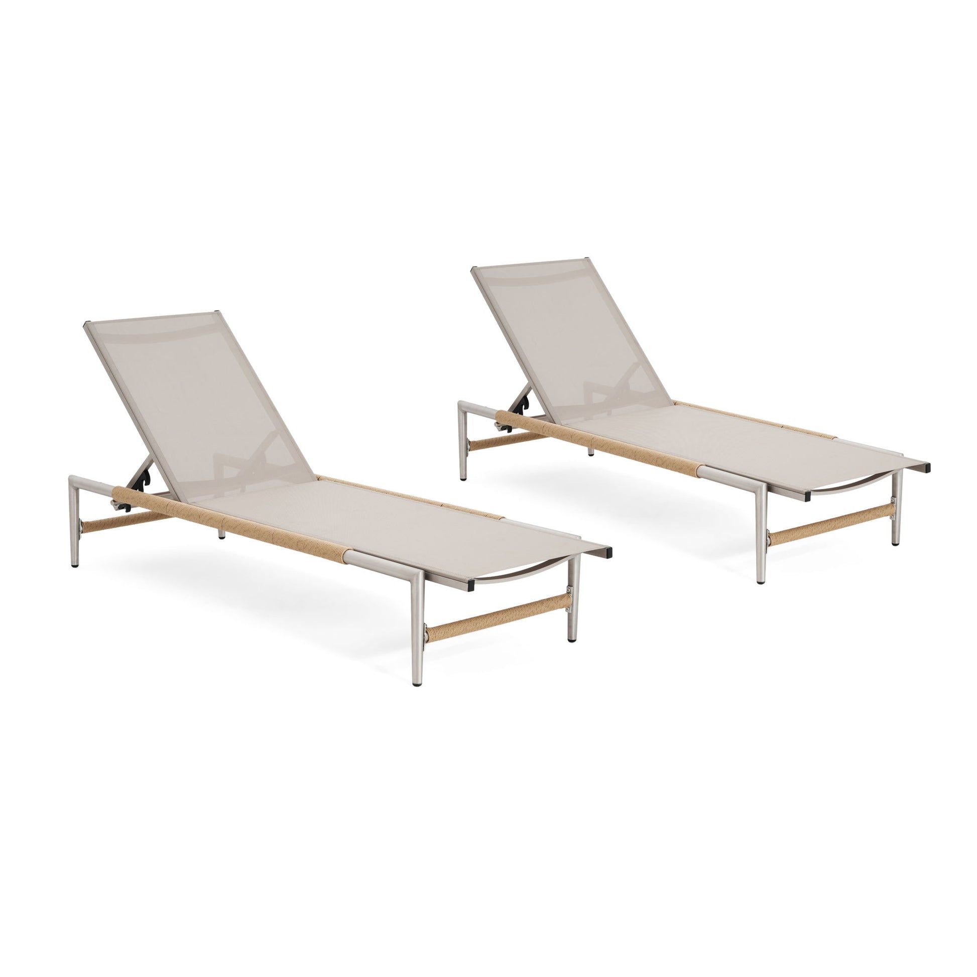 Hargrove - Outdoor Patio Aluminum Chaise Lounge (Set of 2) - Natural / Silver