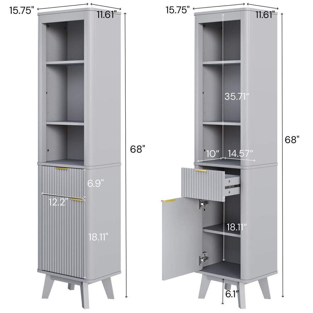 Tall Bathroom Storage Cabinet With Adjustable Shelves And 1 Drawer & Door
