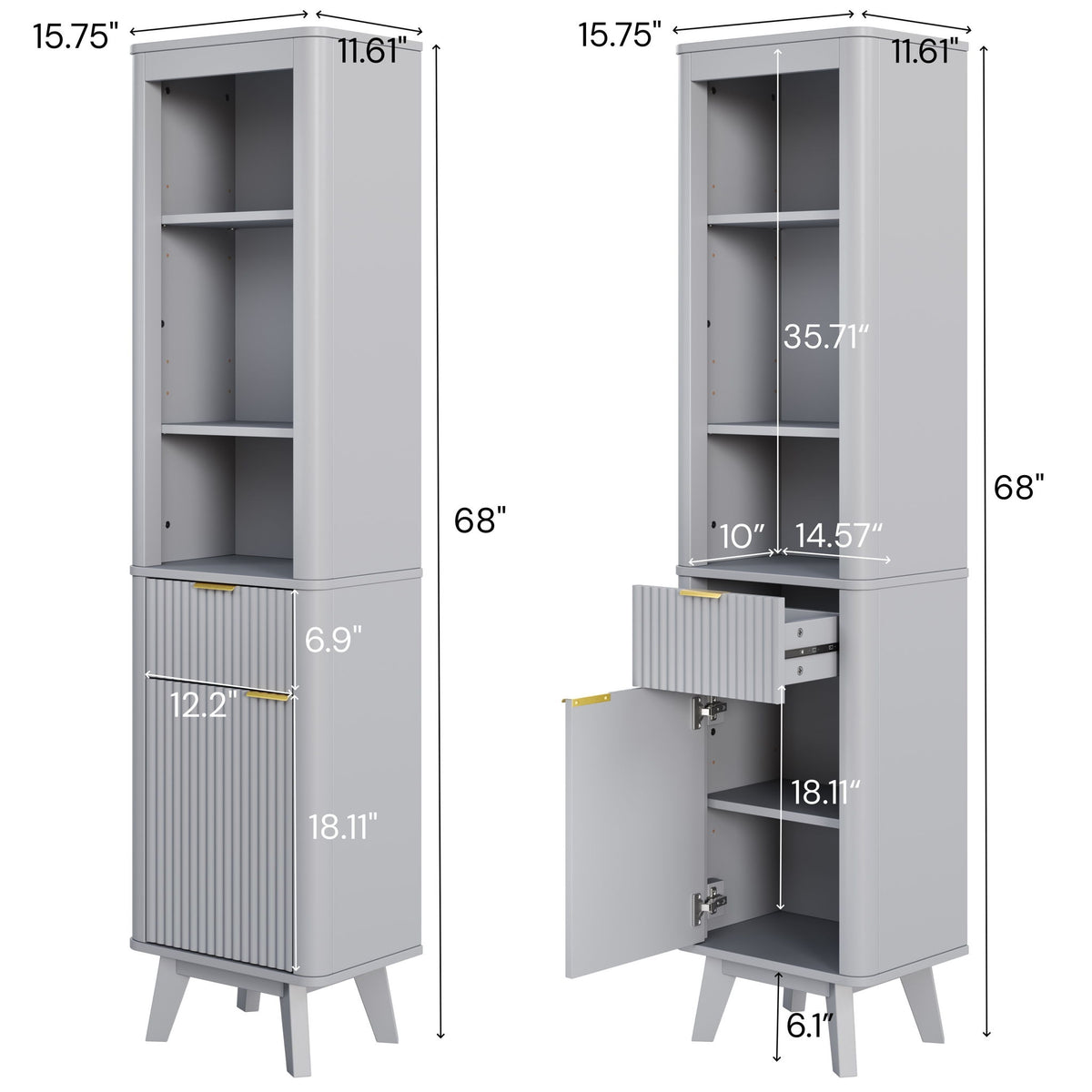 Tall Bathroom Storage Cabinet With Adjustable Shelves And 1 Drawer & Door