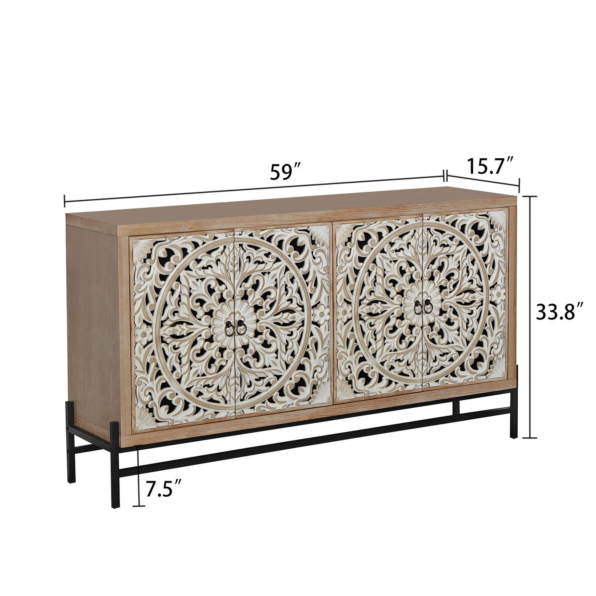 Carved 4 Door Cabinet, Storage Sideboard For Living Room - Multi