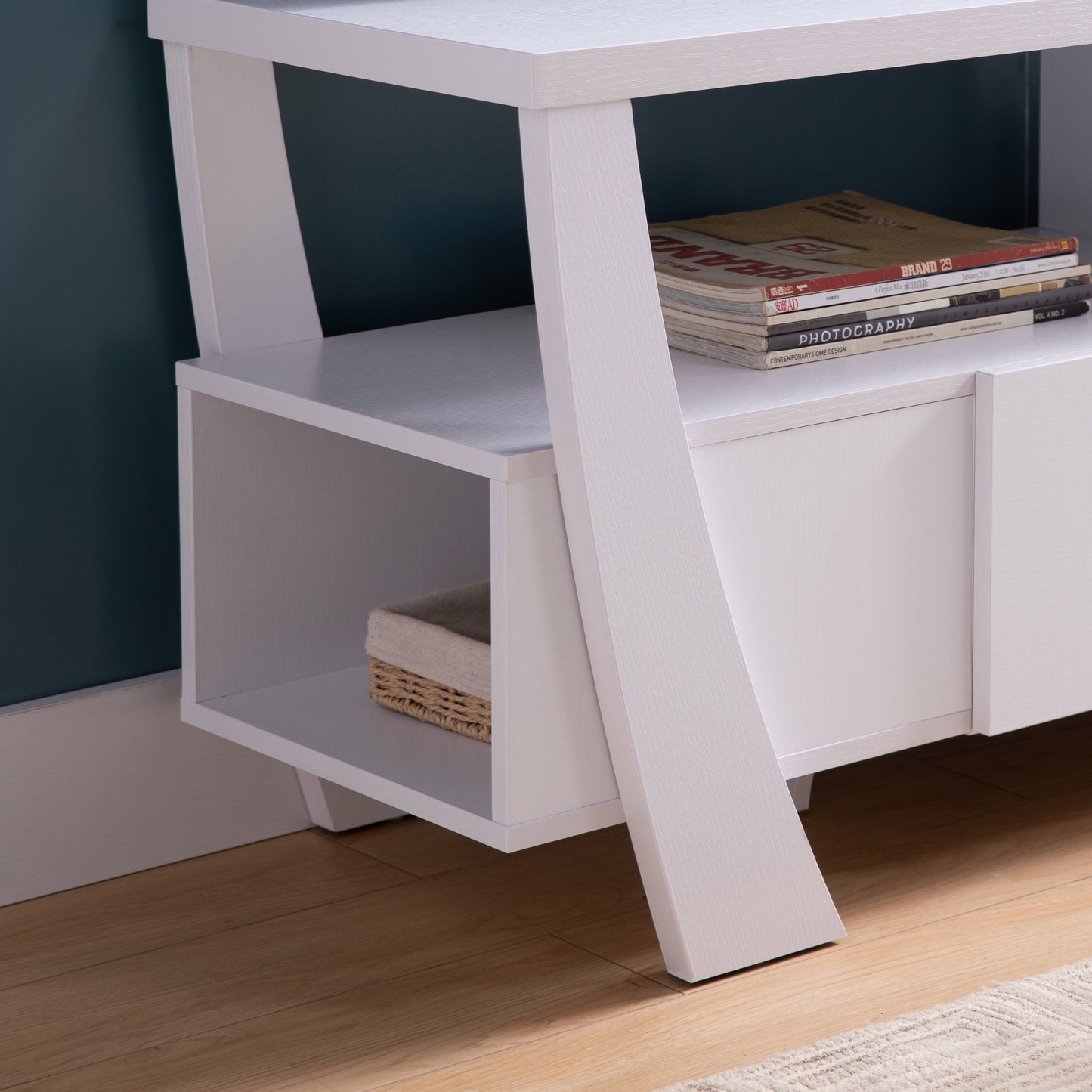 Contemporary TV Stand With Four Shelves And One Drawer