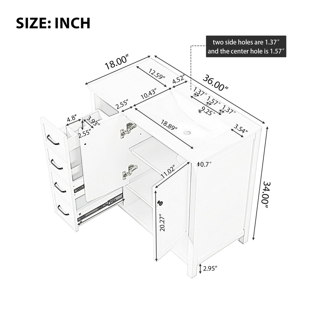 Bathroom Vanity With Sink Top, Bathroom Vanity Cabinet With 2 Doors And 2 Drawers, Open Shelf
