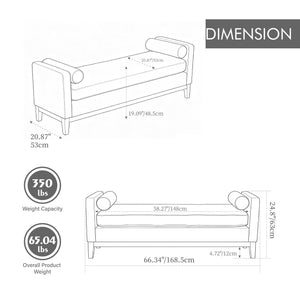 Upholstered End Of Bed Bench With Arms, 2 Bolsters For Bedroom - Ivory