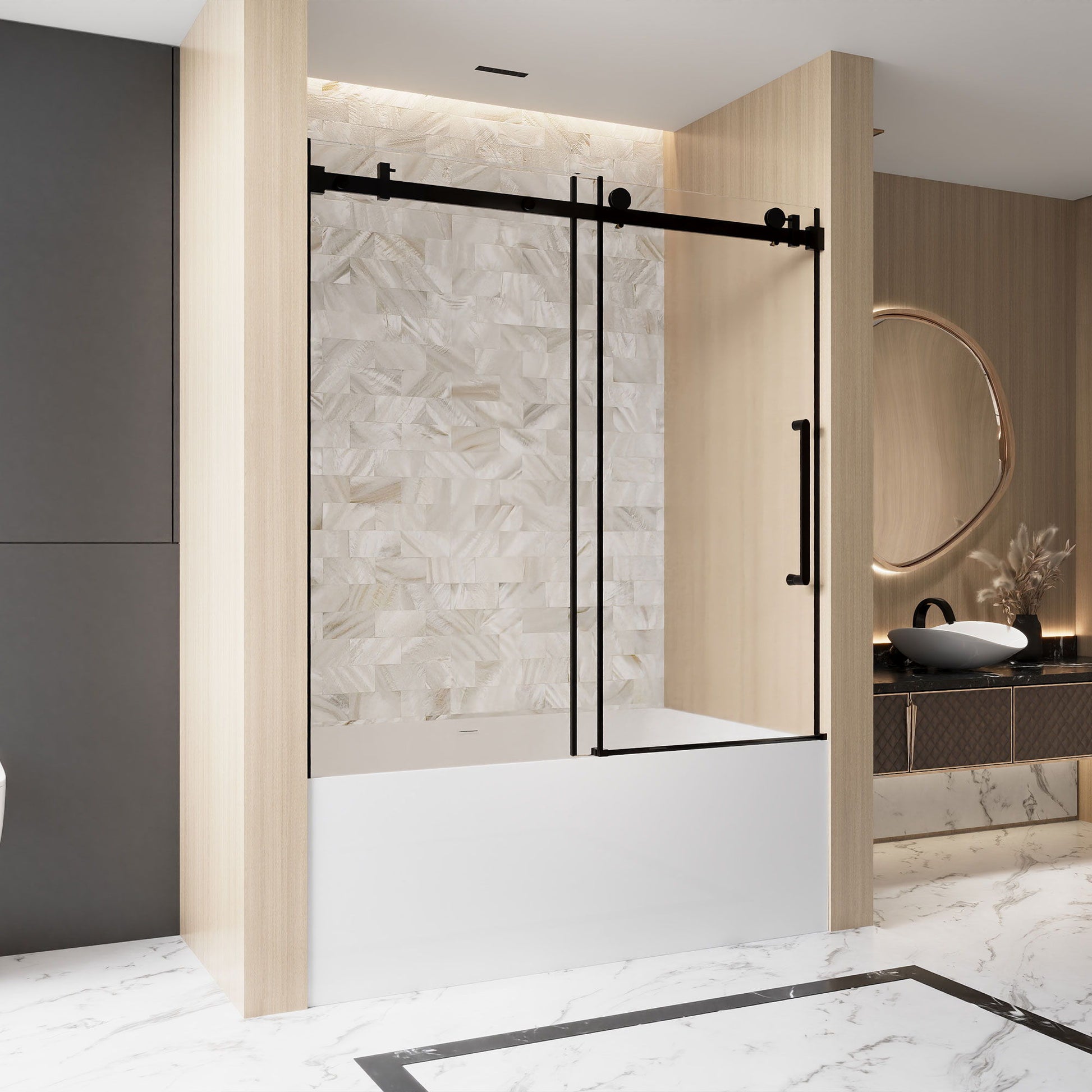 Frameless Single Sliding Shower Door, Square Tube Track