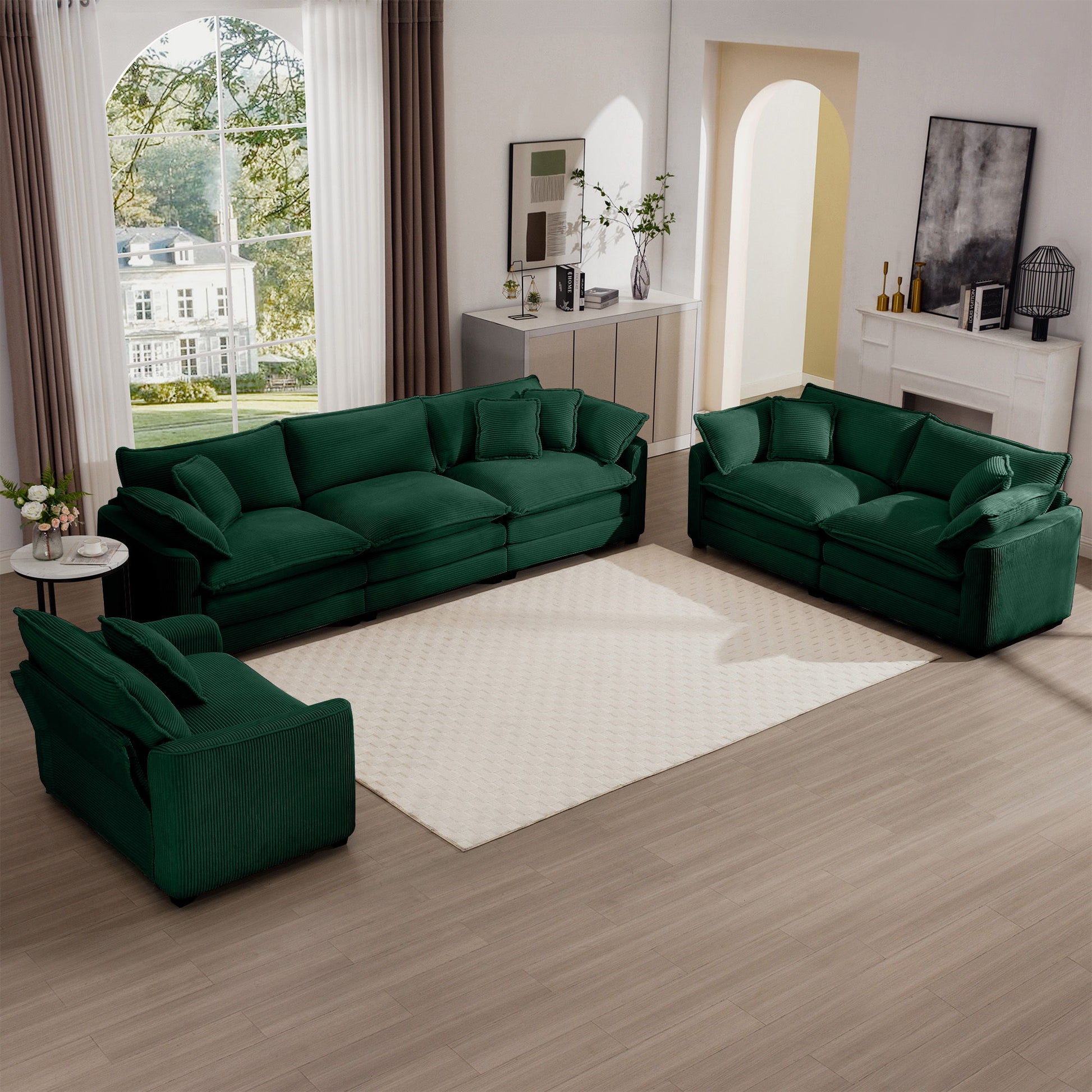 Elegant Corduroy Oversized Sectional Sofa Set With Deep Seats And Flexible Layout
