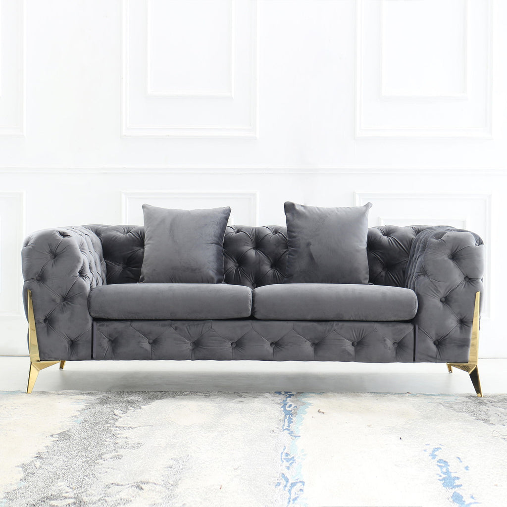 Loveseat With Diamond Button Tufting, Matching Throw Pillows