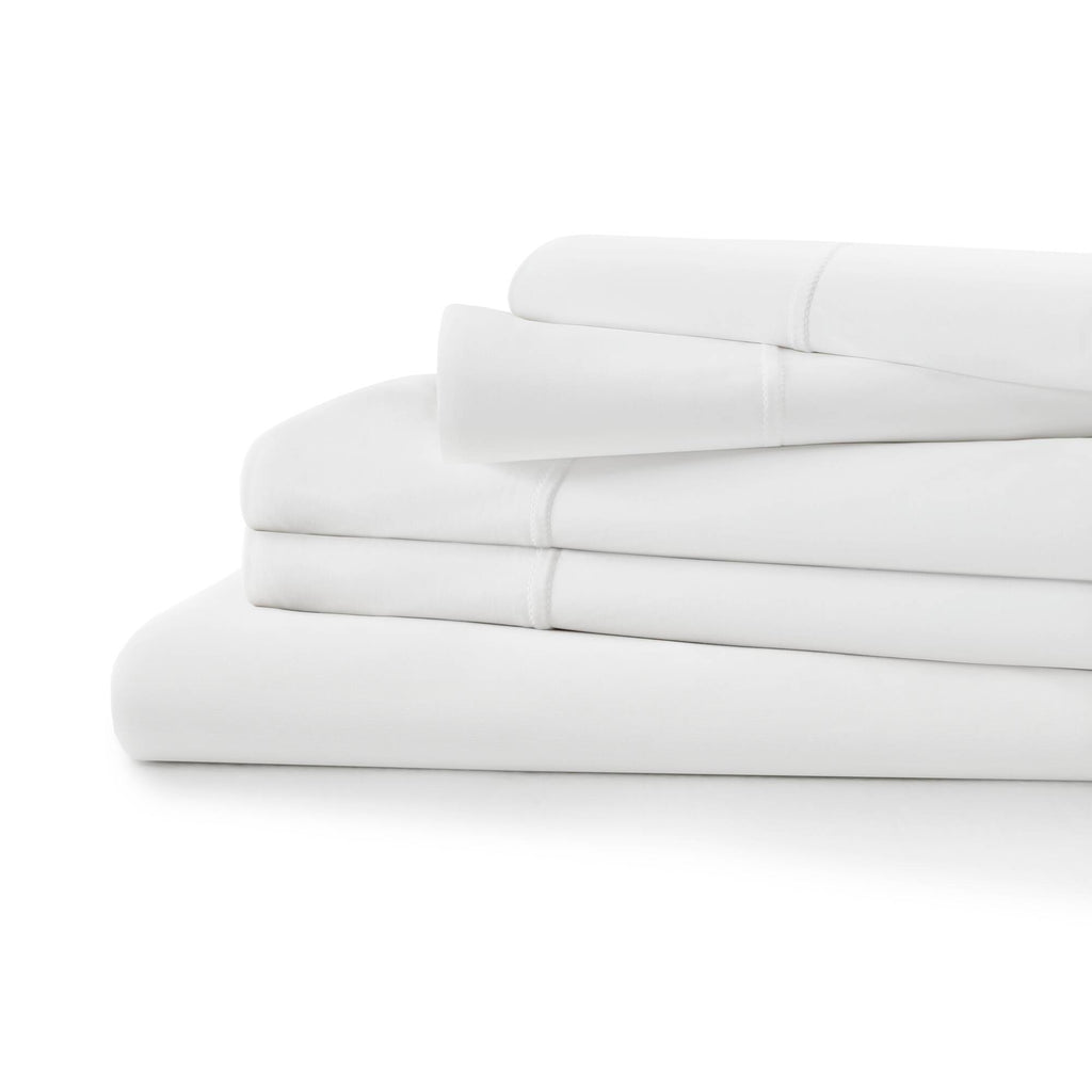 Split King Stretch Jersey Sheet Set - White