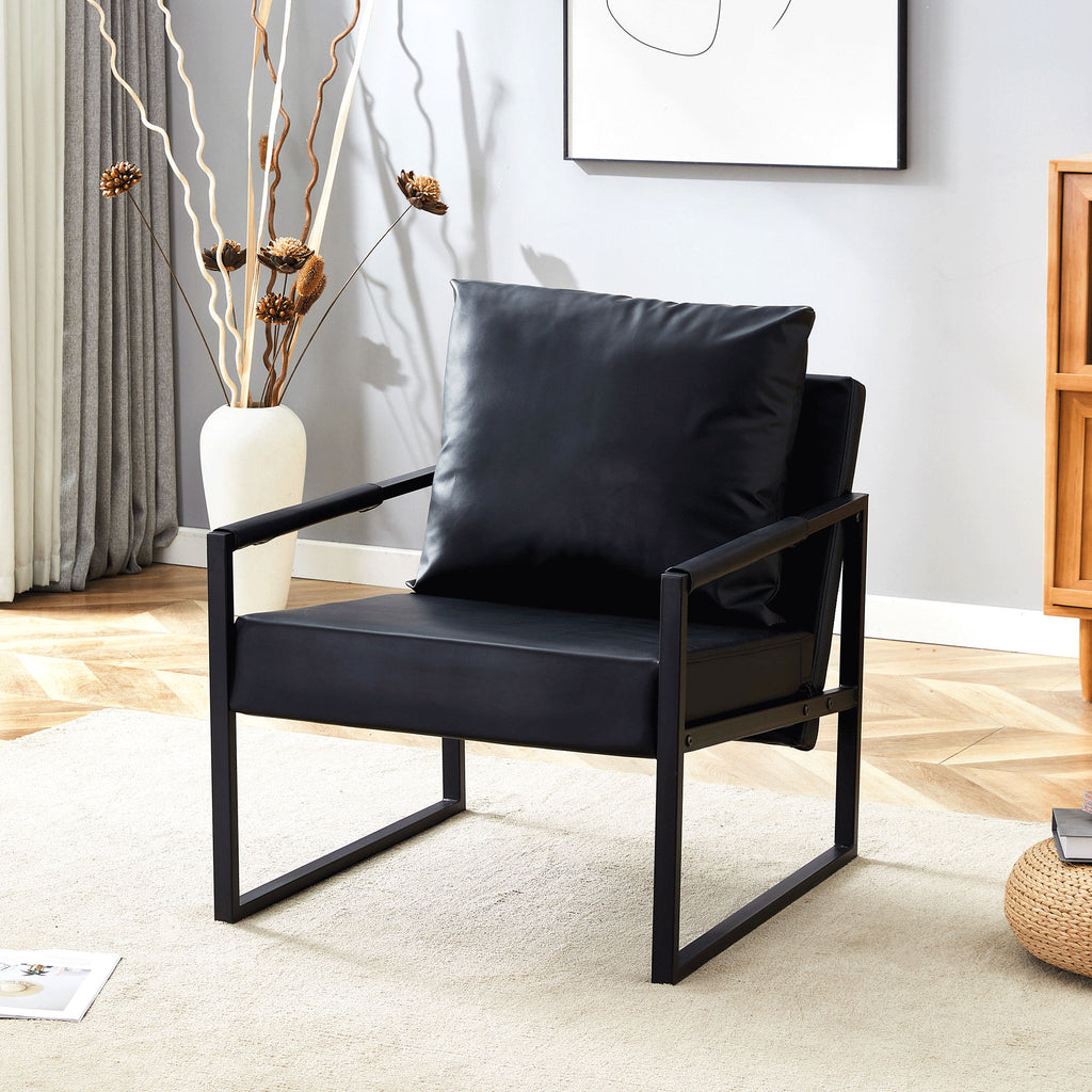 Classic Leather And Metal Frame Sofa, Ergonomically Designed, A Perfect Blend Of Modern And Industrial Styles